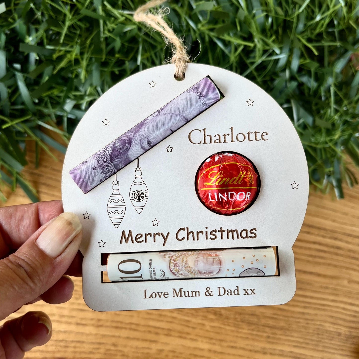 Personalised Reindeer Chocolate & Money Holder: Christmas Tree Decoration