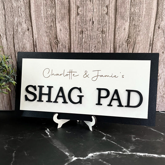 Personalised Shag Pad Sign: Engraved Bedroom Plaque, Rude Humor Gift, Joke Couples