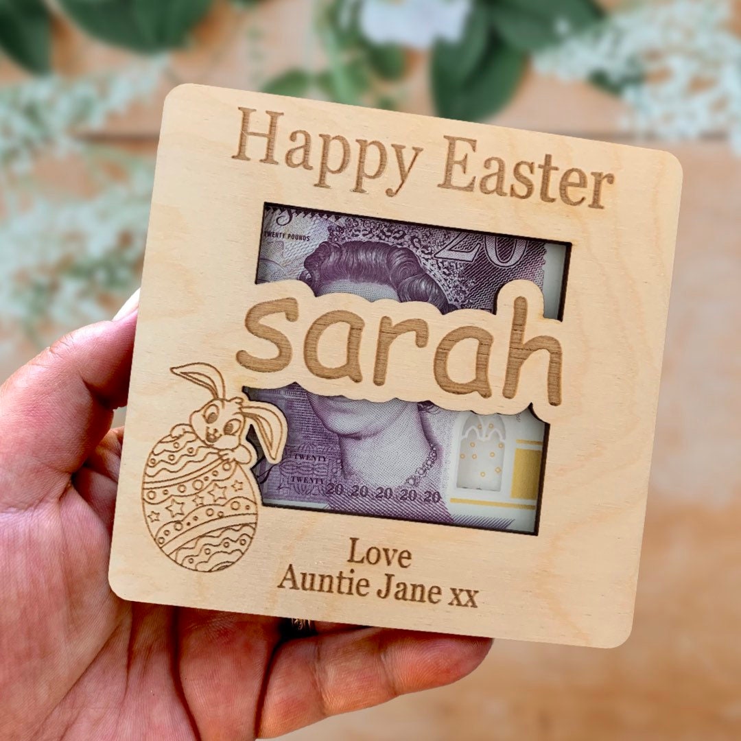 Personalised Easter Money Holder: Engraved Wooden Gift Envelope
