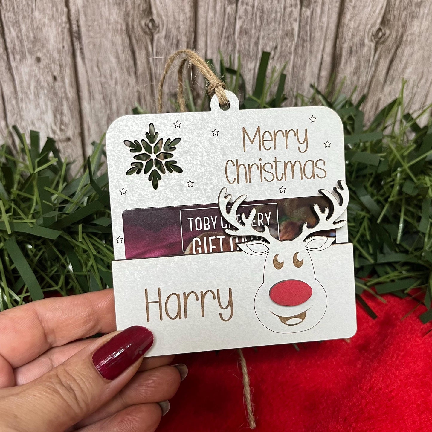 Gift Card Holder, Christmas Tree Ornament, Voucher Holder, Xmas Money Envelope, Wooden Personalised