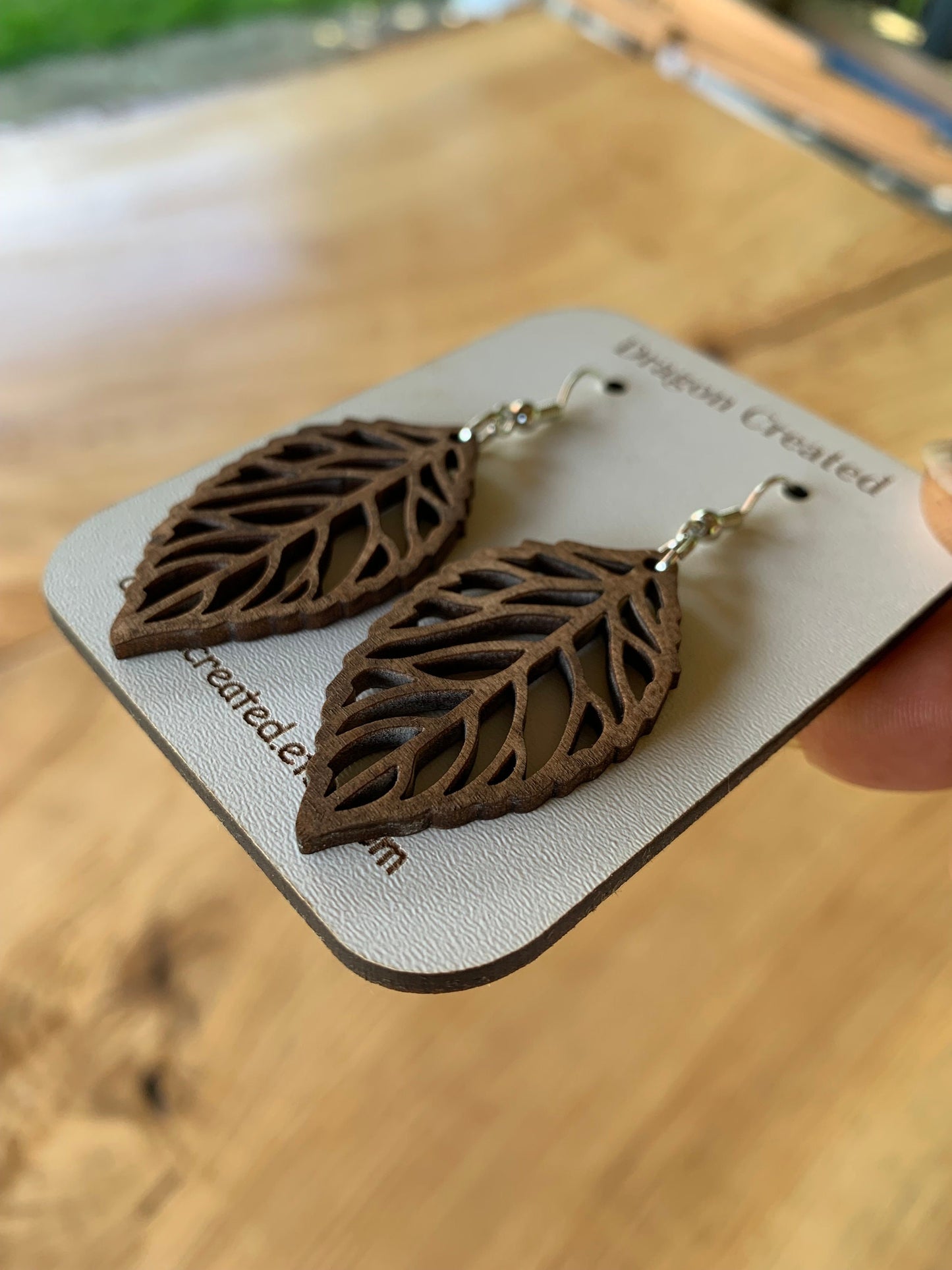 Leaf Design Wooden Earrings: Lightweight Birch Dangle Earrings