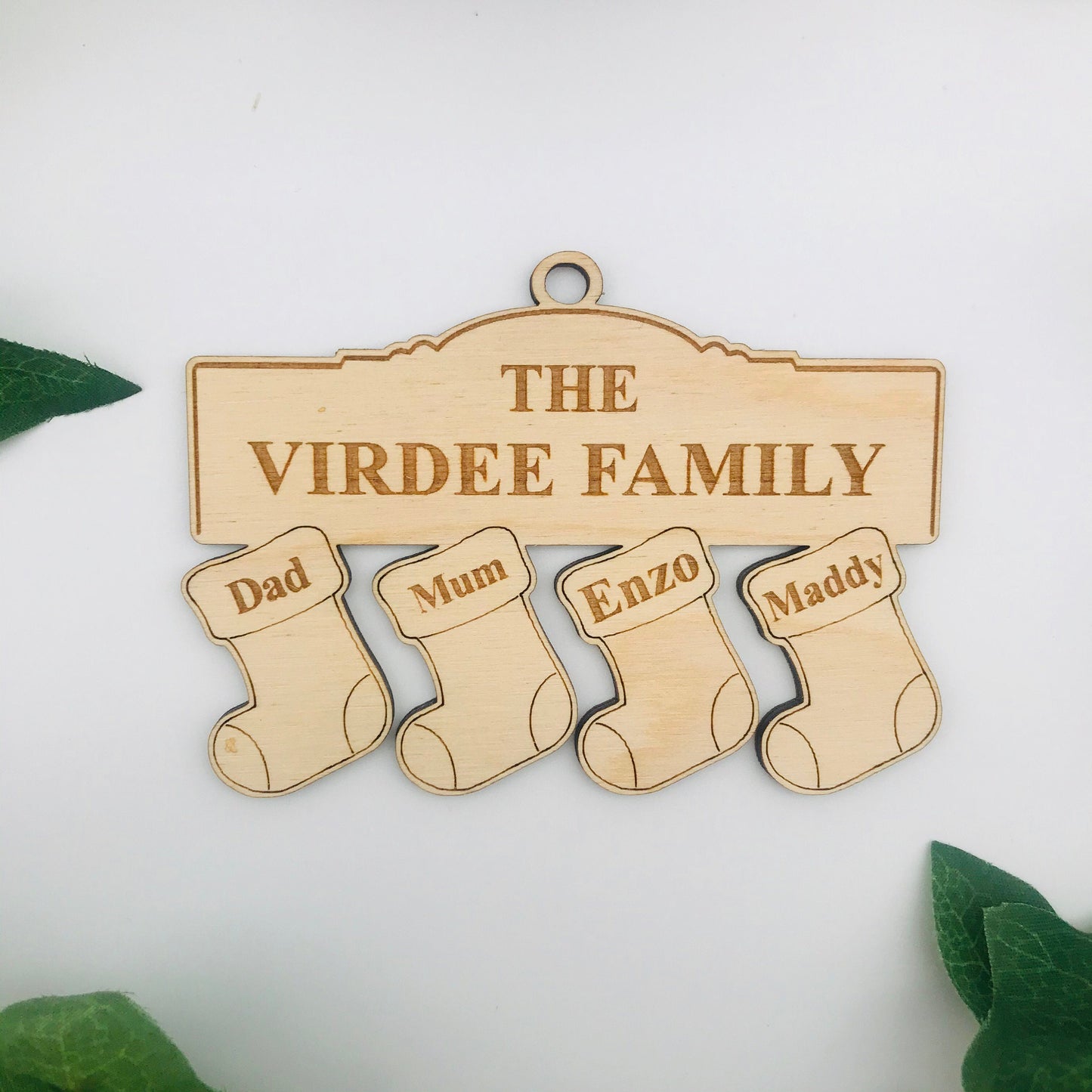 Personalised Grandchildren Family Tree Ornament: Engraved Wooden Christmas Bauble Decoration