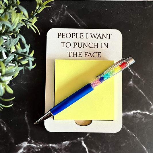 Funny Sarcastic Note Pad,  Post-It Note Holder: Engraved Desk Organizer