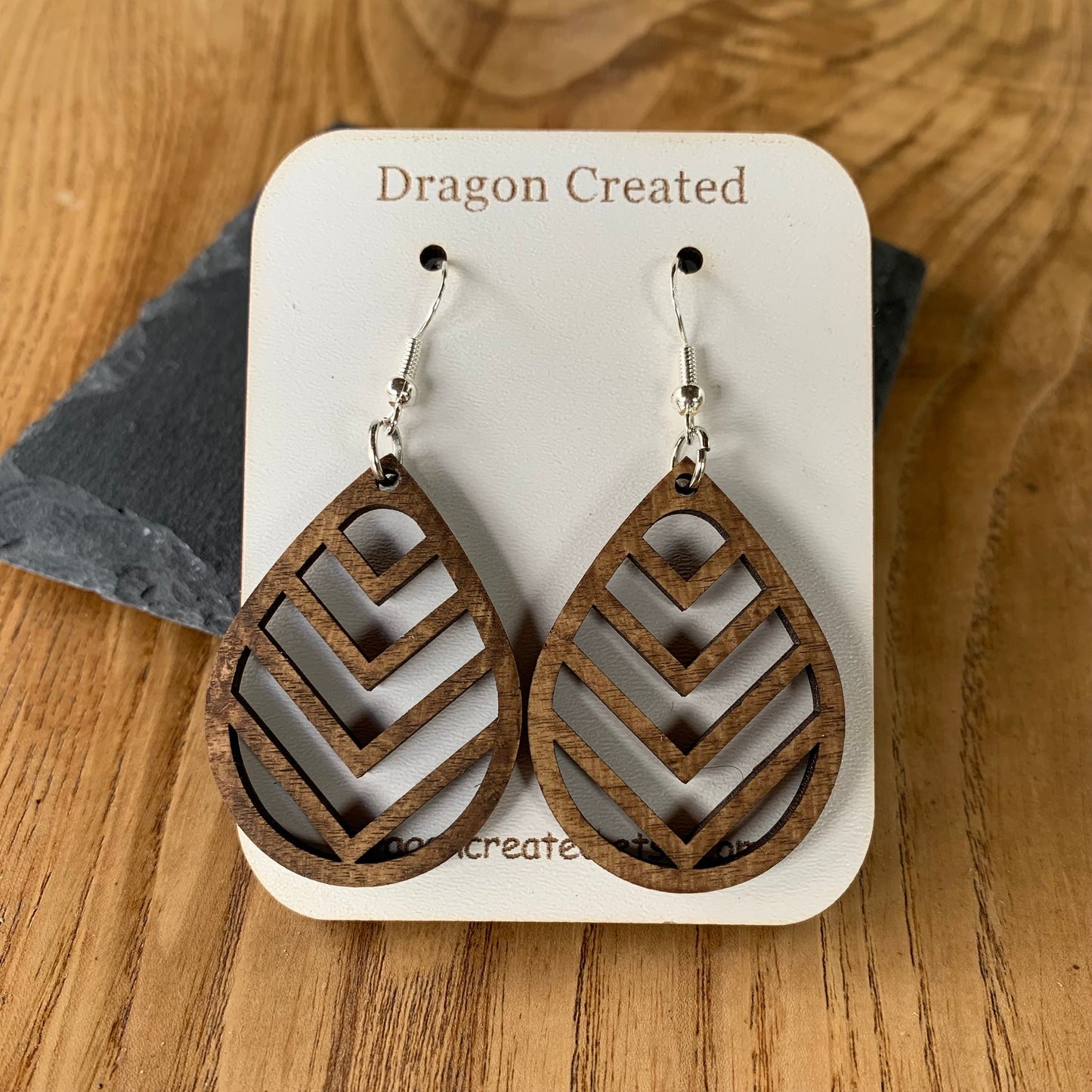 Light Dangle Wooden Earrings - Handmade hyper allergenic Earrings - Drop Earring - Dangly Silver