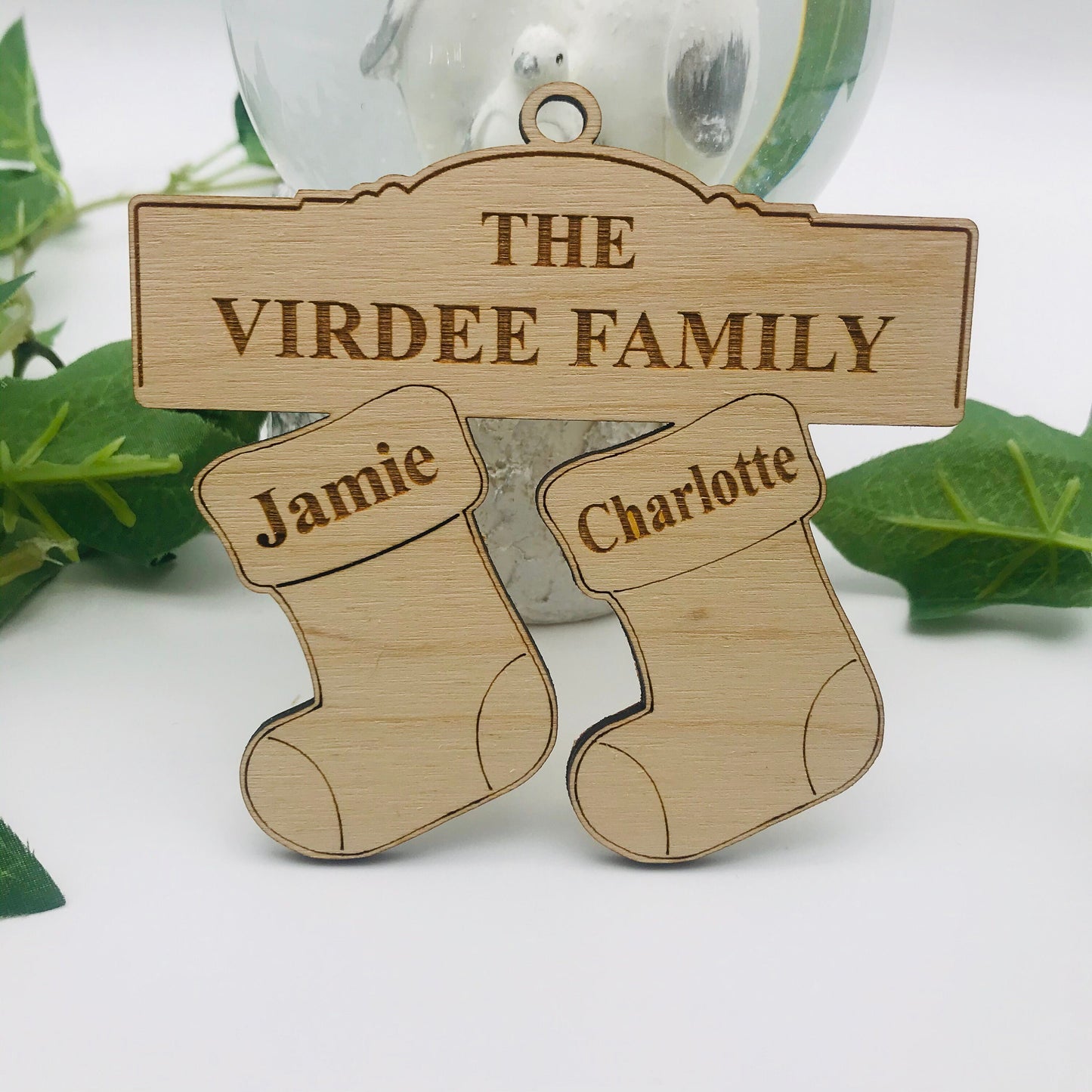 Personalised Grandchildren Family Tree Ornament: Engraved Wooden Christmas Bauble Decoration