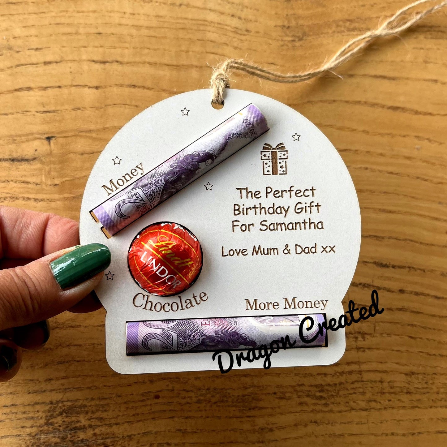 Personalised Engraved Wooden Birthday Money And Chocolate Holder
