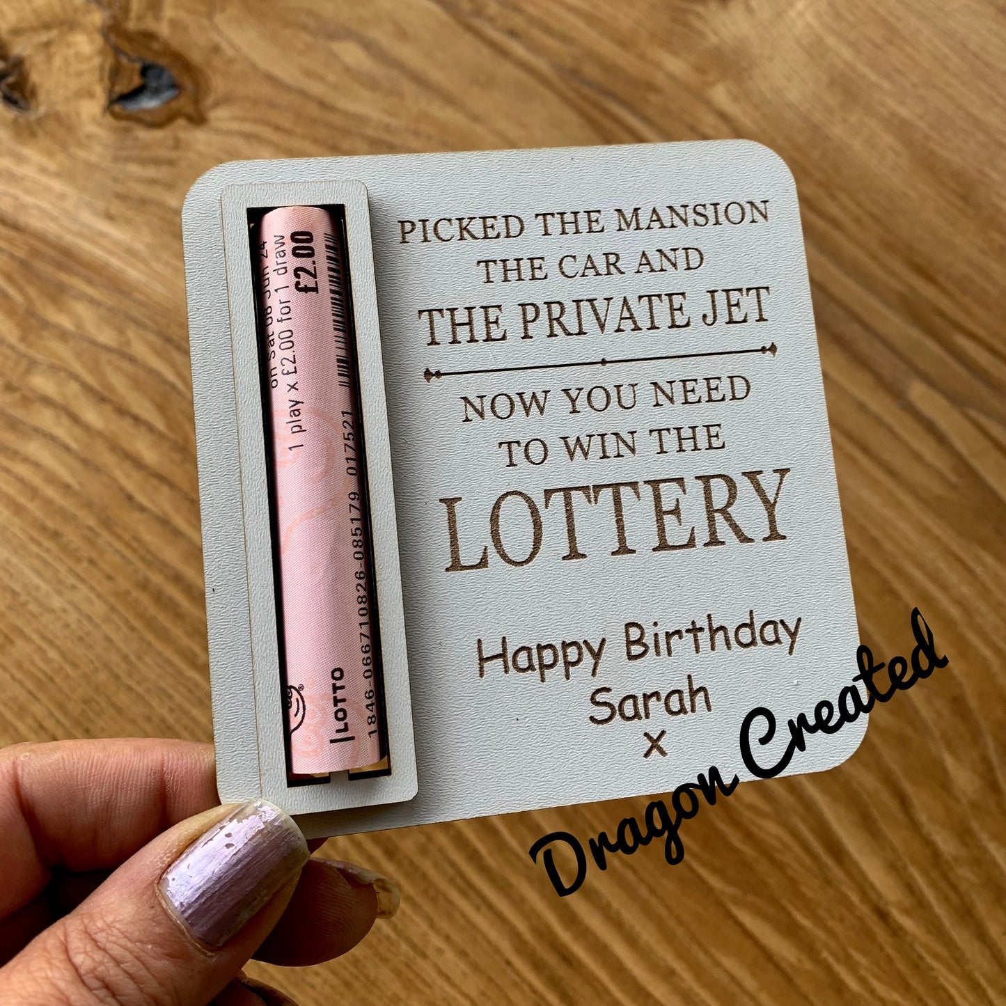 Personalized Wooden Lottery Ticket Holder: Fun Gift Envelope