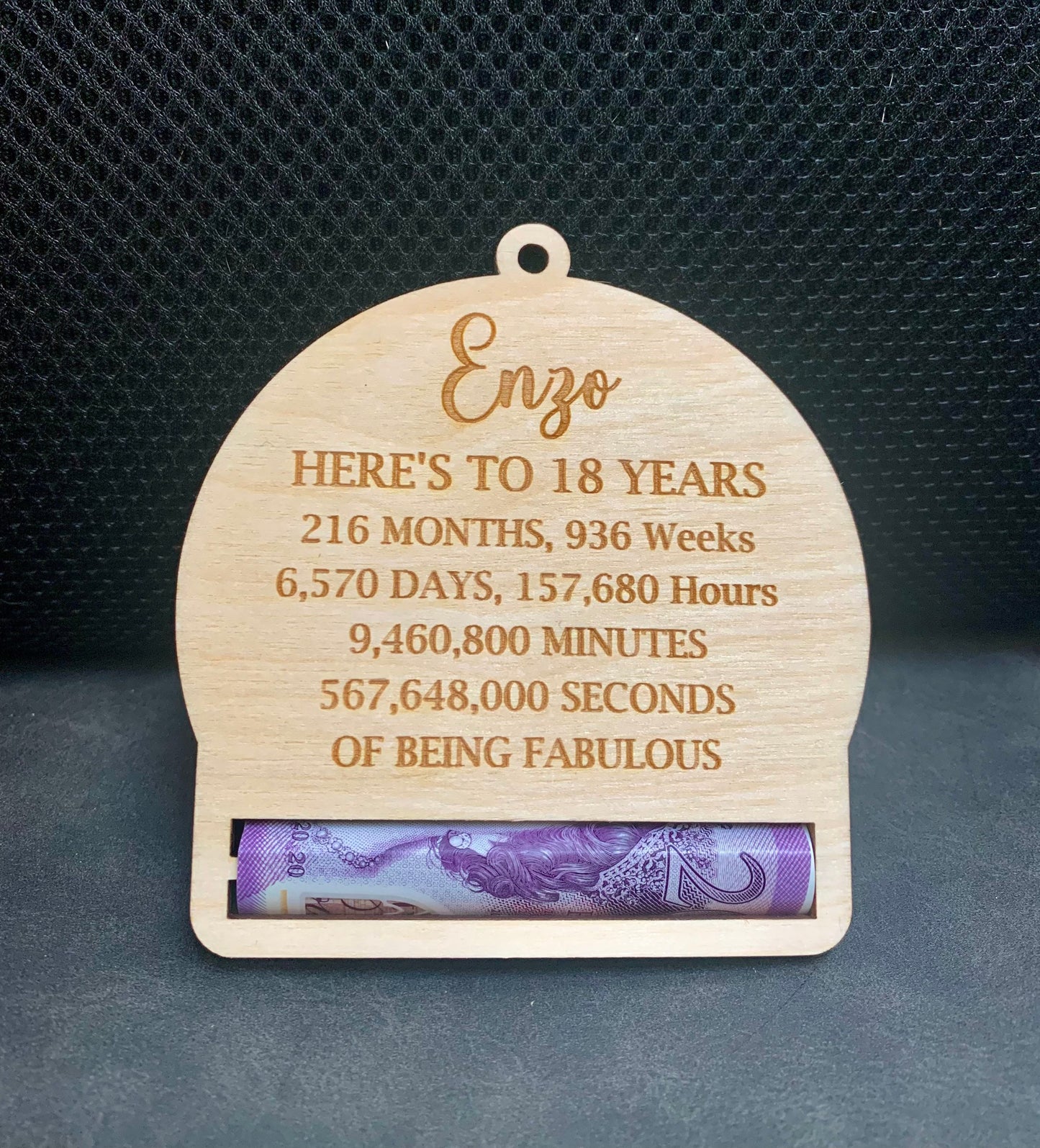 Personalised 18th Birthday Money Holder: Laser Engraved Birch Wood