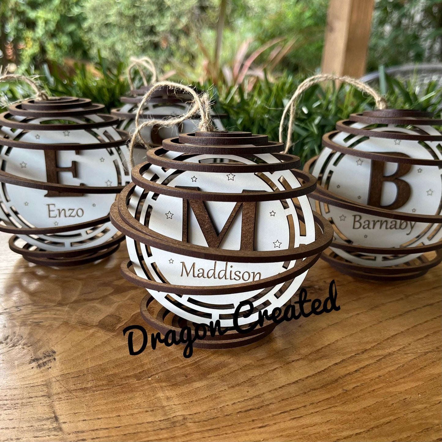 Personalised Initial Bauble: Laser Engraved Wood Ornament, Christmas Decoration, Tree Ornament.