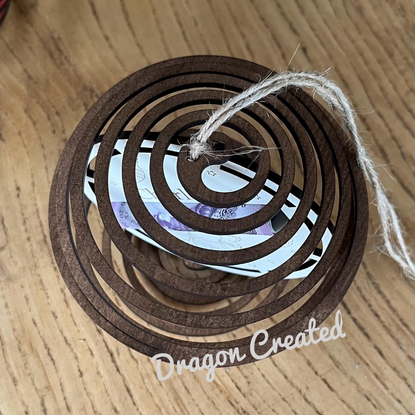 Personalised Father Christmas, Santa Money Holder - Tree Ornament, Wooden Swirl Bauble