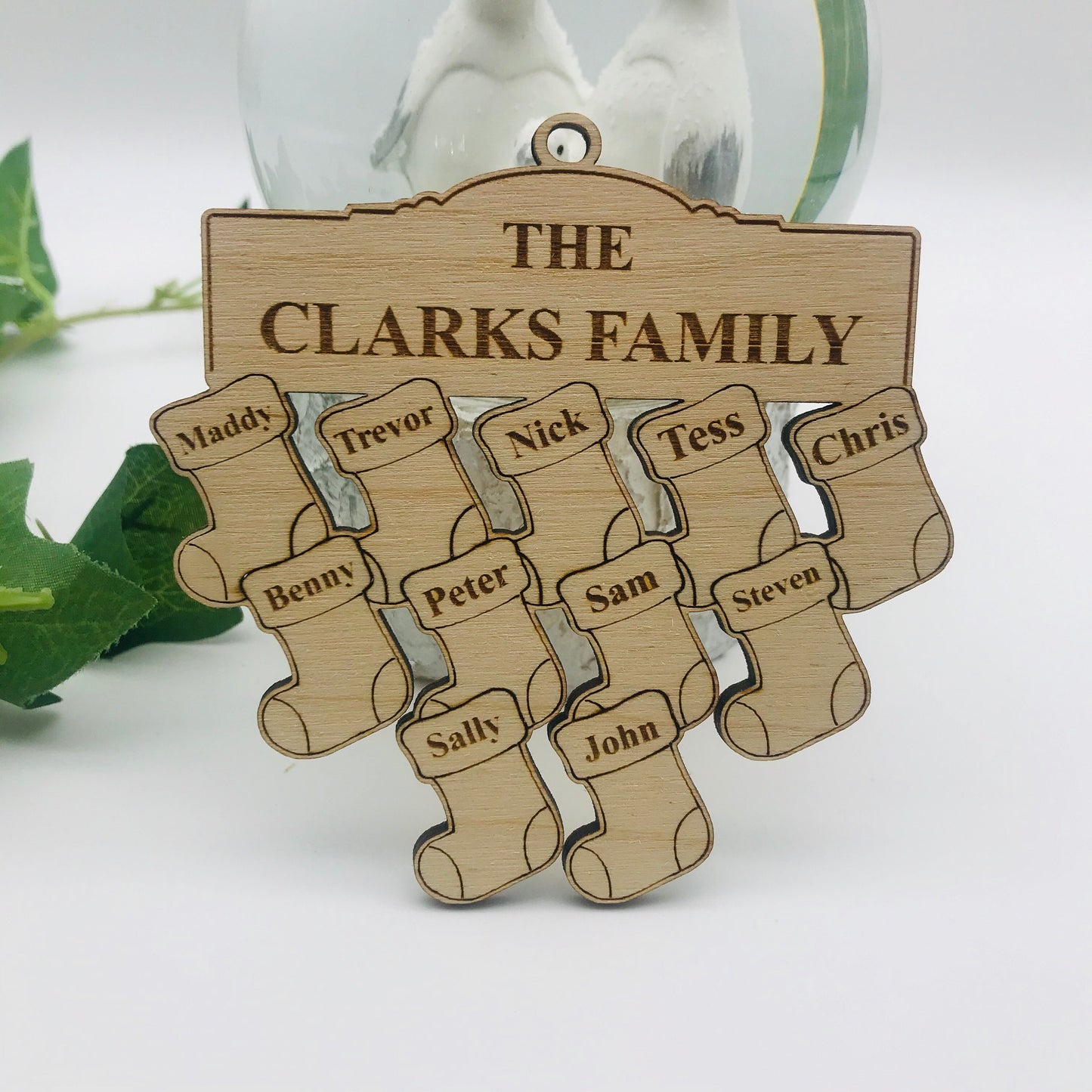 Personalised Grandchildren Family Tree Ornament: Engraved Wooden Christmas Bauble Decoration