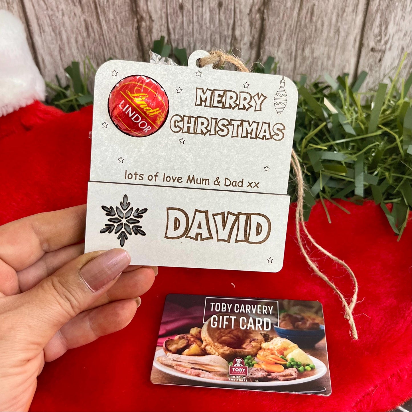 Personalised Christmas Gift Card Holder Ornament: Lindor Chocolate Envelope