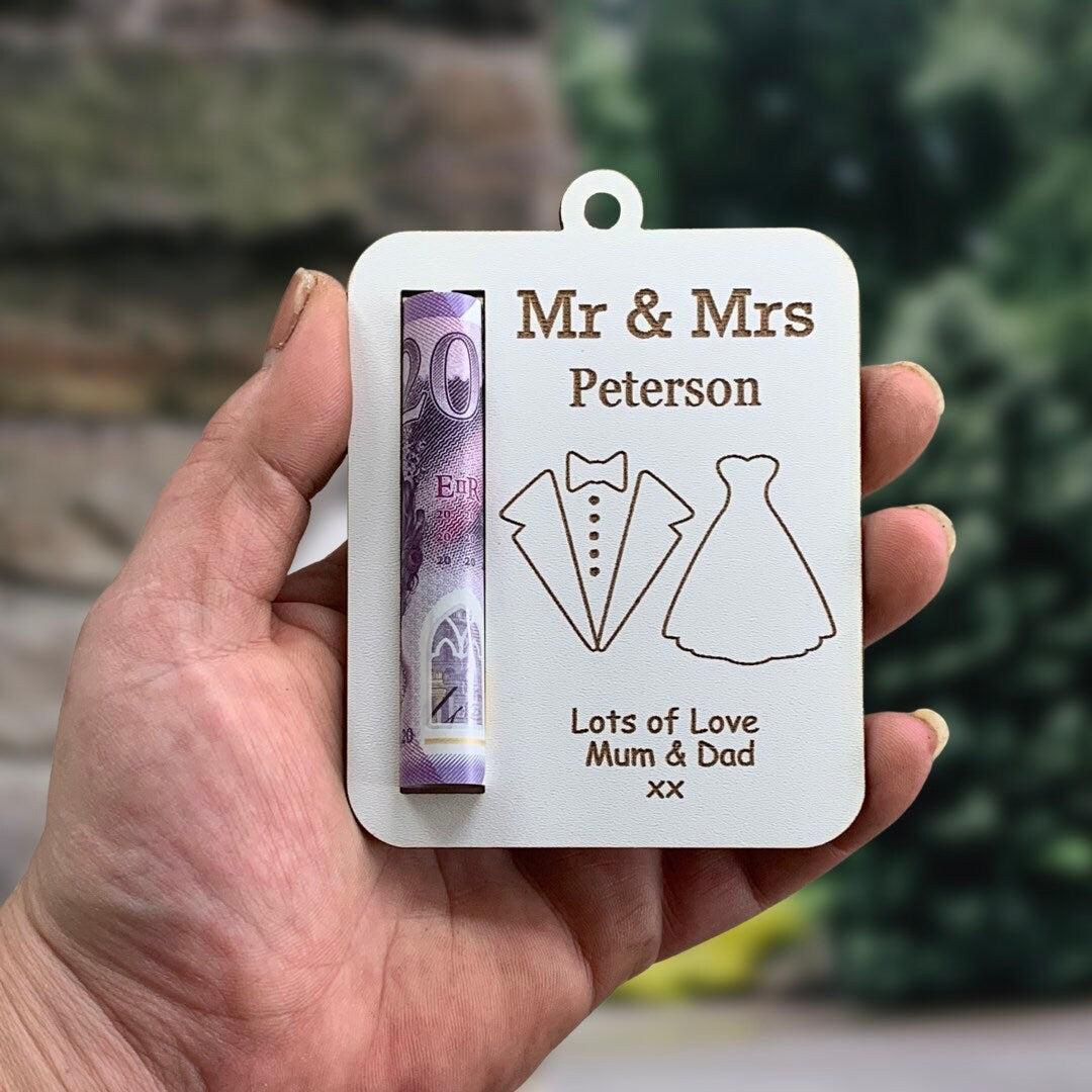 Personalised Wedding Money Holder: Engraved Mr & Mrs Gift Wallet