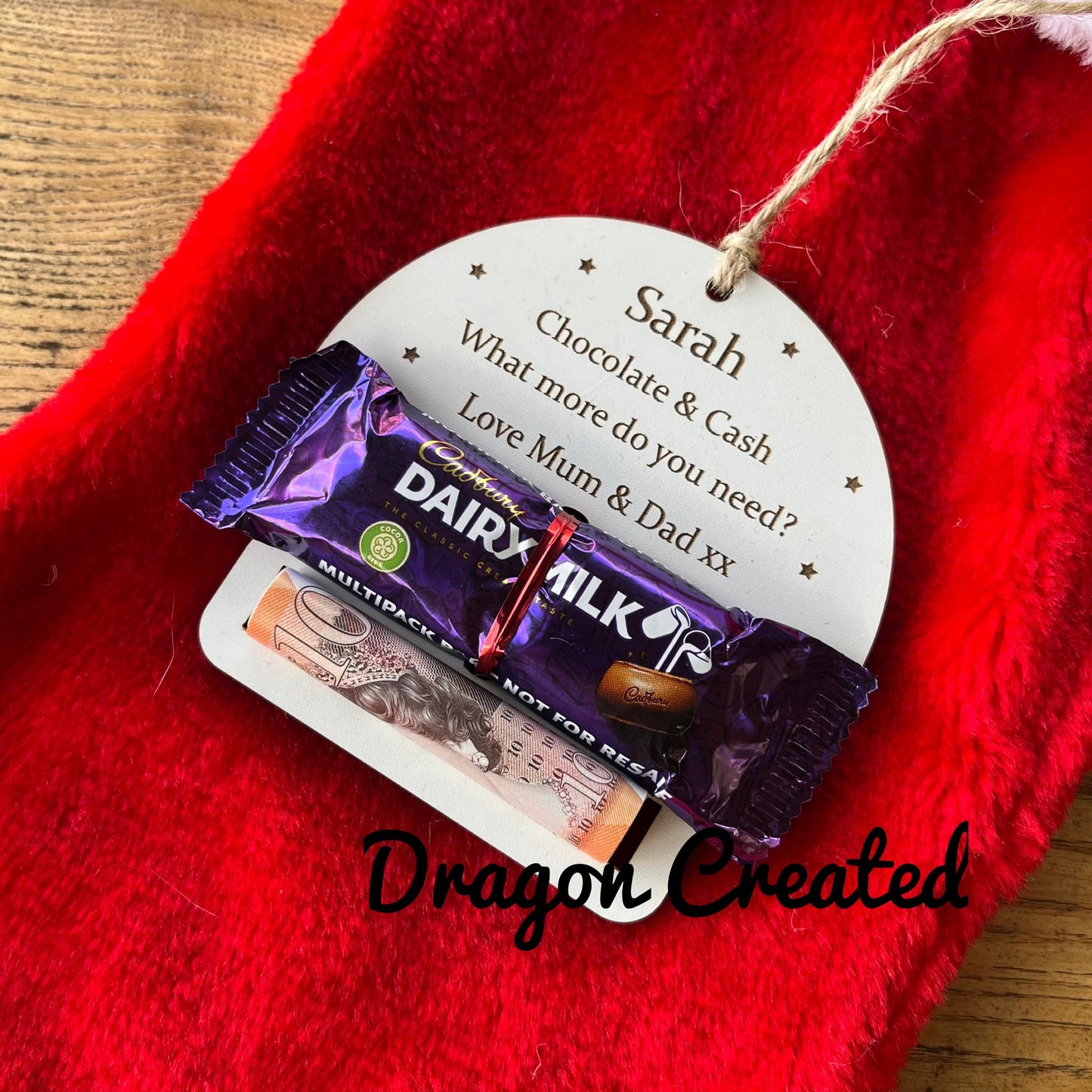 Personalised Christmas Chocolate & Money Holder: Wooden Tree Ornament Decoration