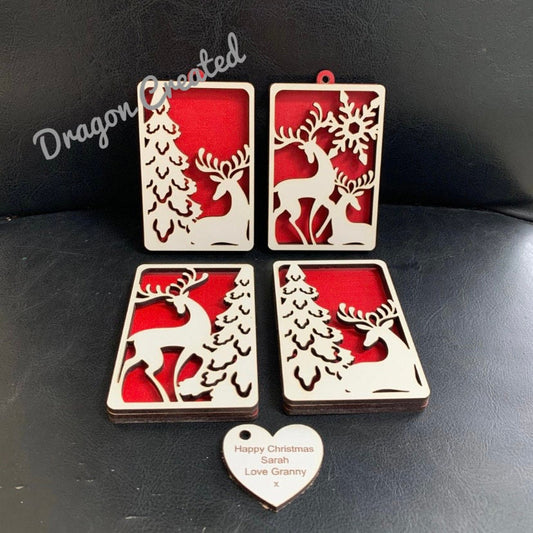 Personalised Reindeer Gift Card Holder Ornament: Laser Engraved Christmas Tree Decoration