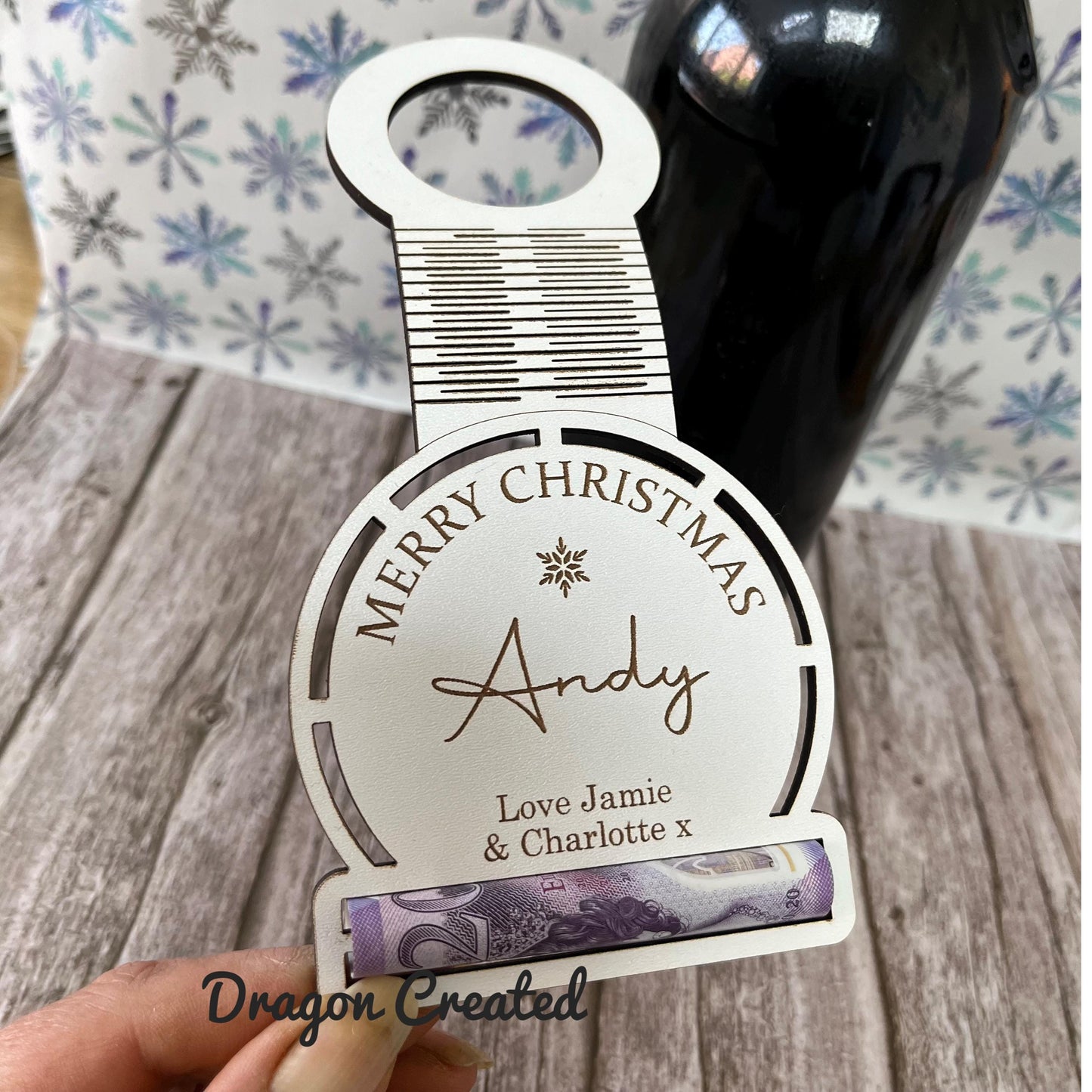 Wine Tag With Money Holder, Christmas, Wooden Money Envelope Wine Bottle Topper,