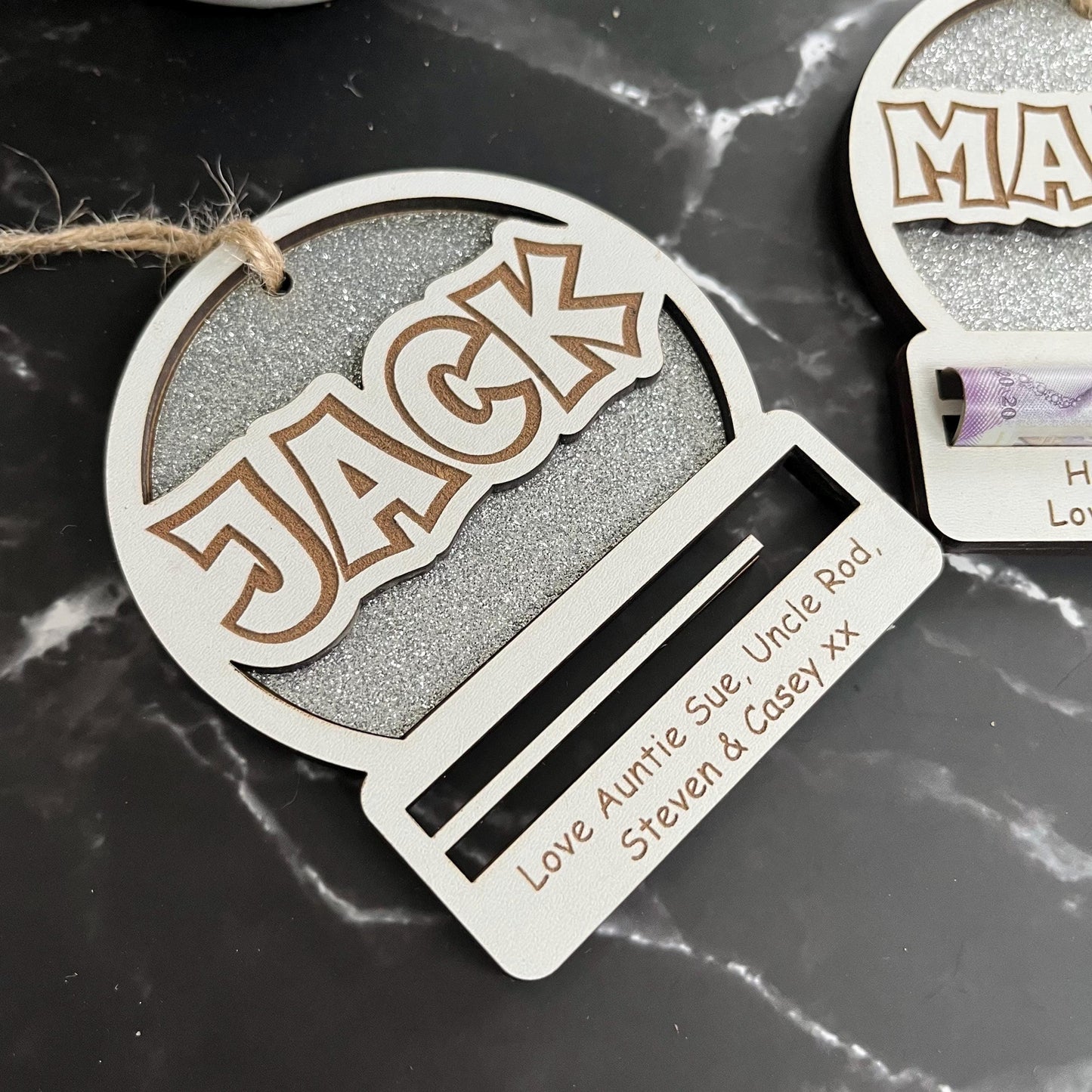 Personalised Birthday Money Holder: Sparkly Wooden Cash Gift Envelope.