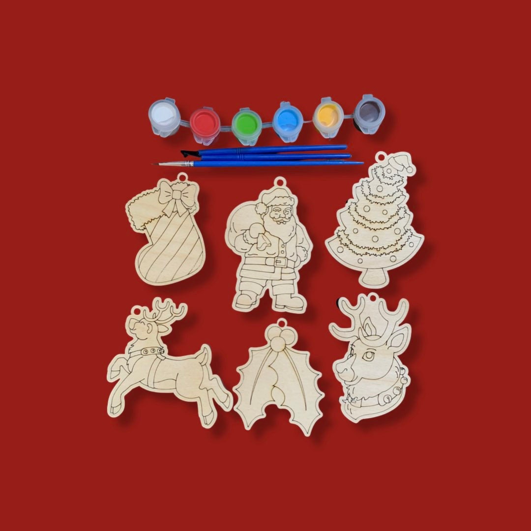 Christmas Ornament DIY Paint Kit: Birch Wood Bauble Decorating