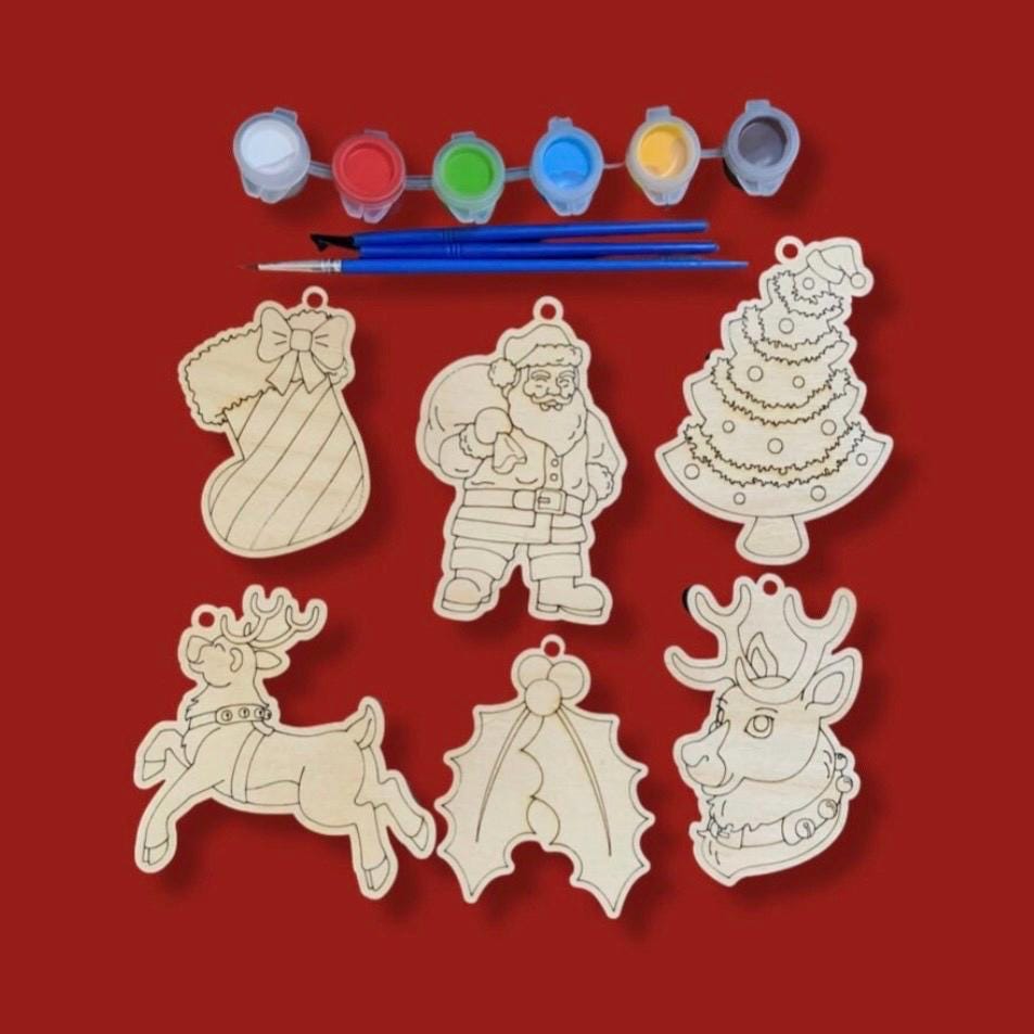 Christmas Ornament DIY Paint Kit: Birch Wood Bauble Decorating