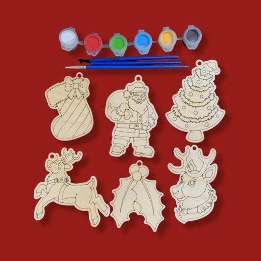 Christmas Ornament DIY Paint Kit: Birch Wood Bauble Decorating