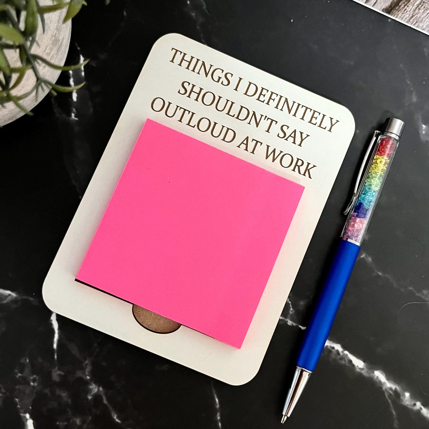 Funny Sarcastic Engraved Wooden Post-it Note Holder: Joke Gift, Office Note Pad