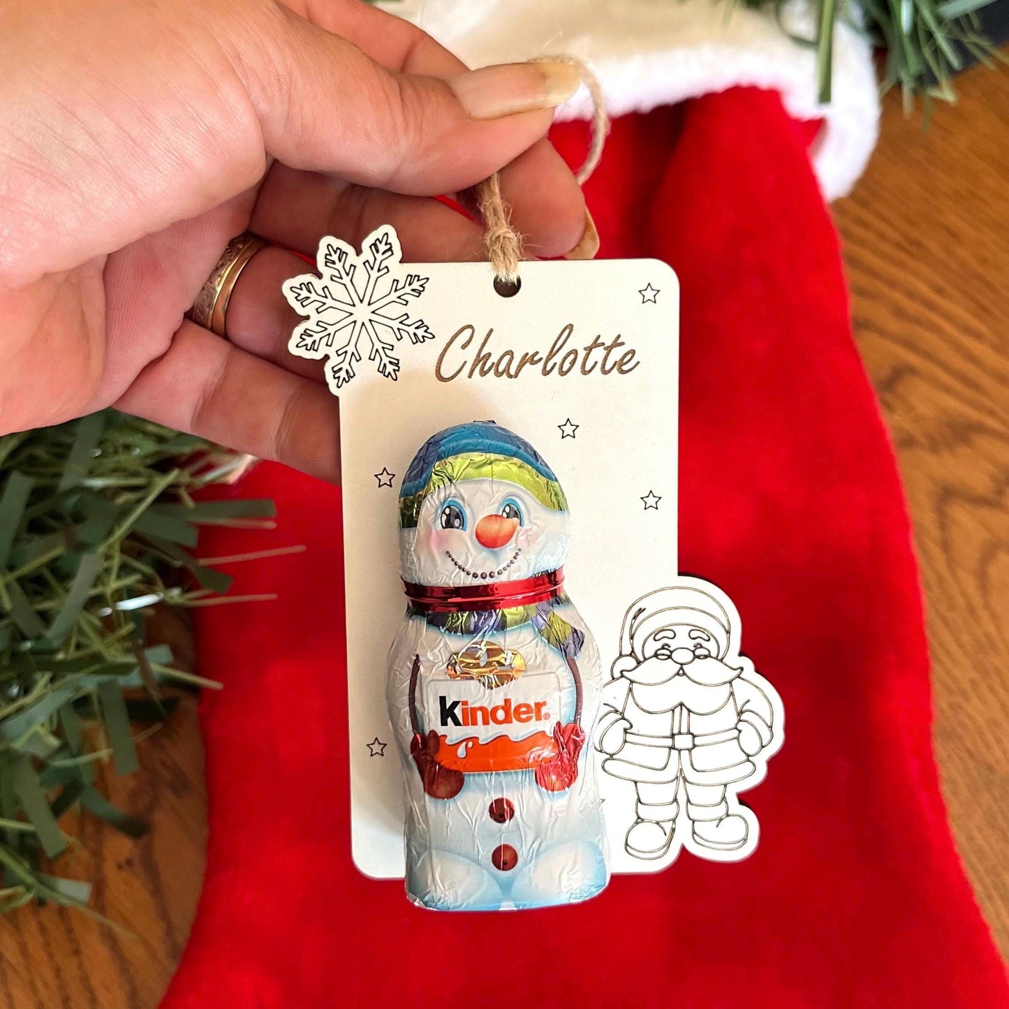 Christmas Tree Ornament, Kinder Snowman Chocolate Holder, Personalised Bauble