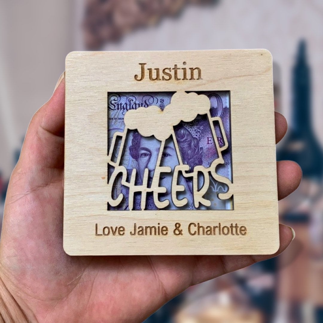 Personalized Birthday Money Holder: Wooden Beer Cash Gift