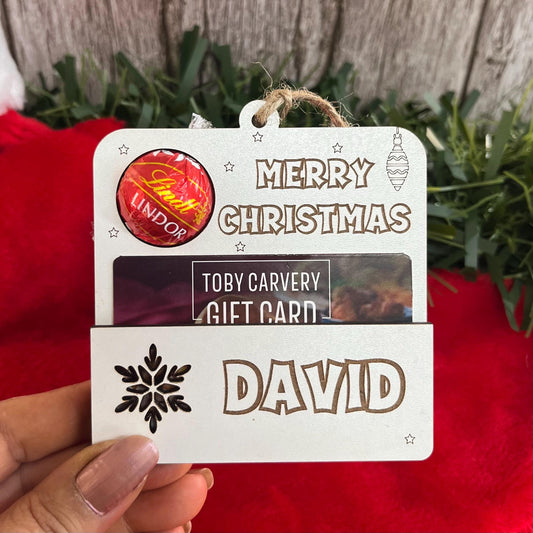 Personalised Christmas Gift Card Holder Ornament: Lindor Chocolate Envelope
