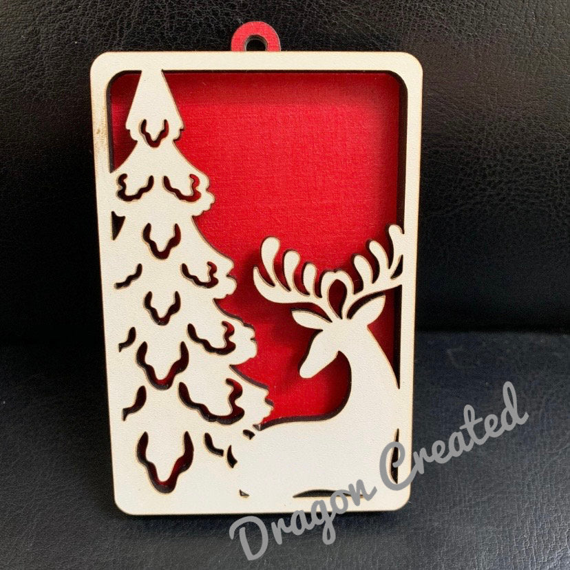 Personalised Reindeer Gift Card Holder Ornament: Laser Engraved Christmas Tree Decoration