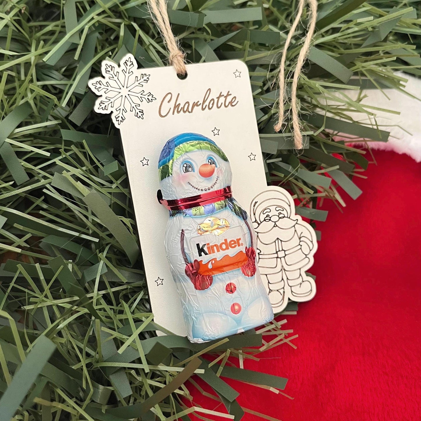 Christmas Tree Ornament, Kinder Snowman Chocolate Holder, Personalised Bauble