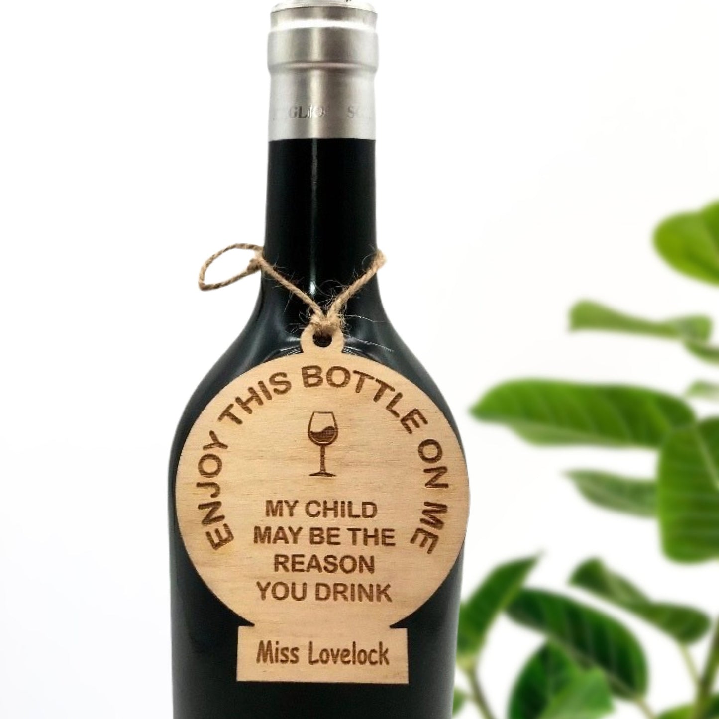Personalised Teacher Wine Tag: Funny Novelty Gift, Birch Wood