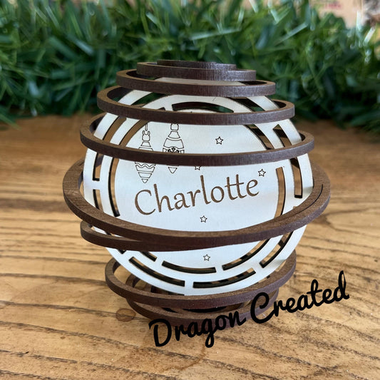 Personalised Table Place Setting: Wooden Christmas Name Bauble, Christmas Dinner Ornament, Name Plate