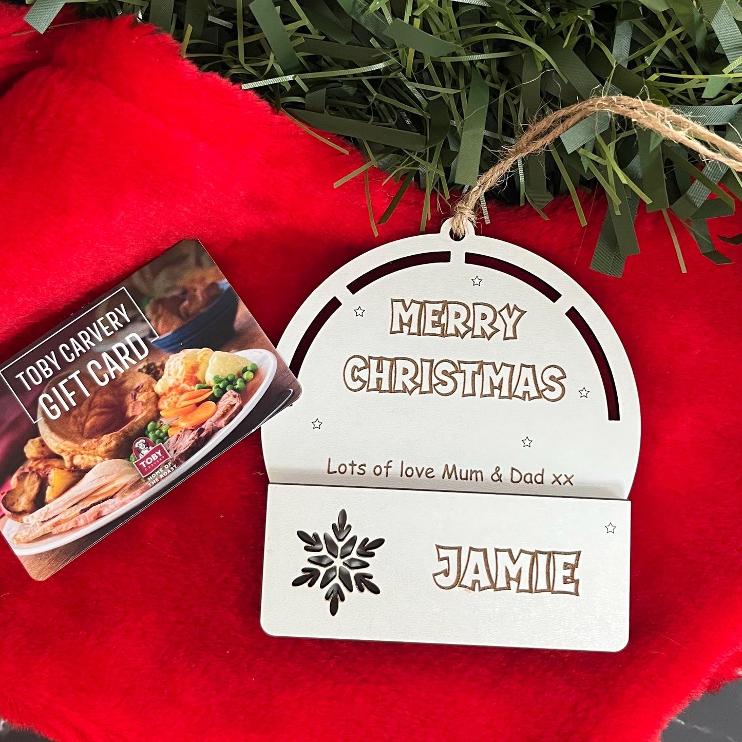 Christmas Gift Card Holder, Tree Ornament, Voucher Holder, Xmas Money Envelope, Wooden Personalised