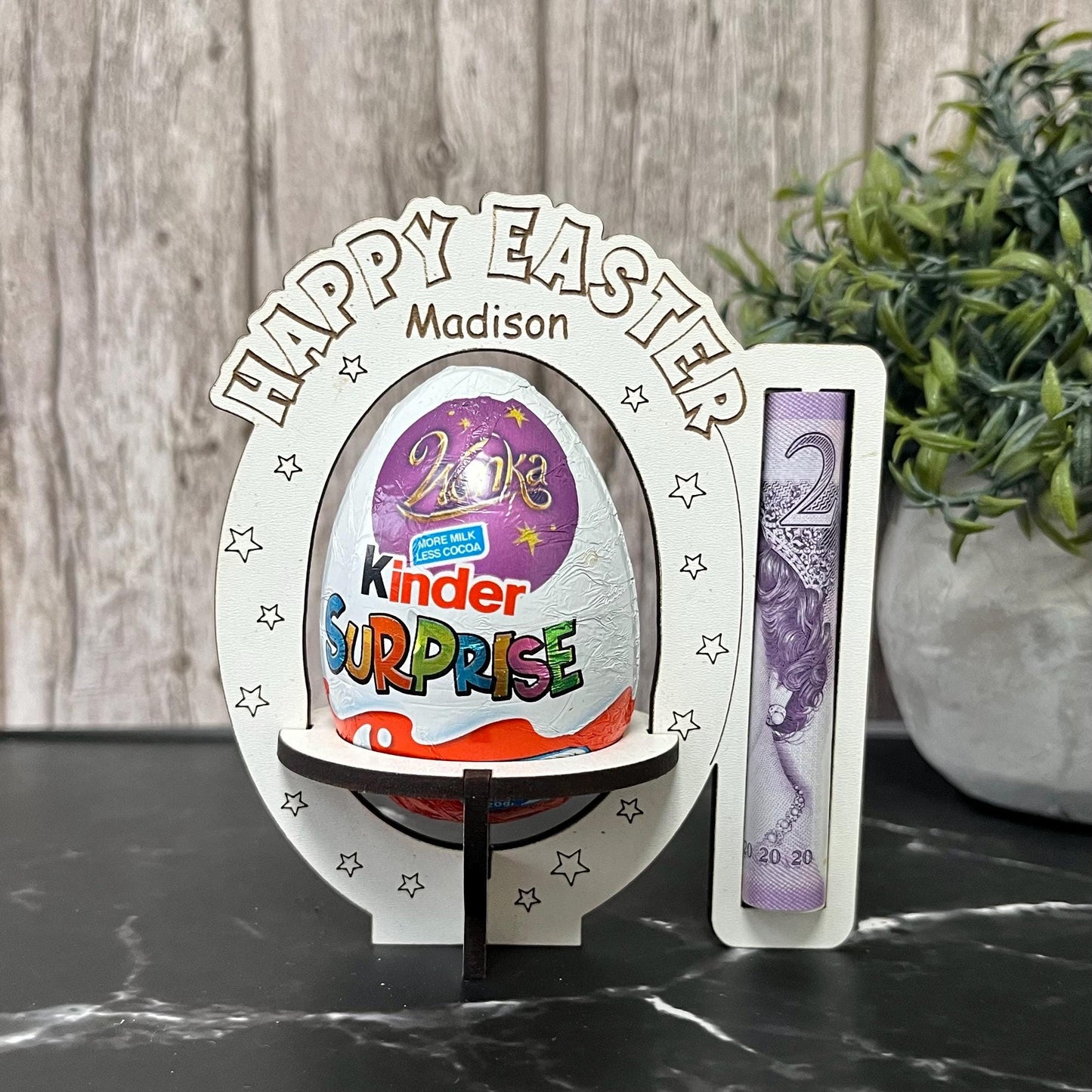 Easter Chocolate And Money Holder: Personalised Easter Envelope, Chocolate Table Stand, Cash Gift
