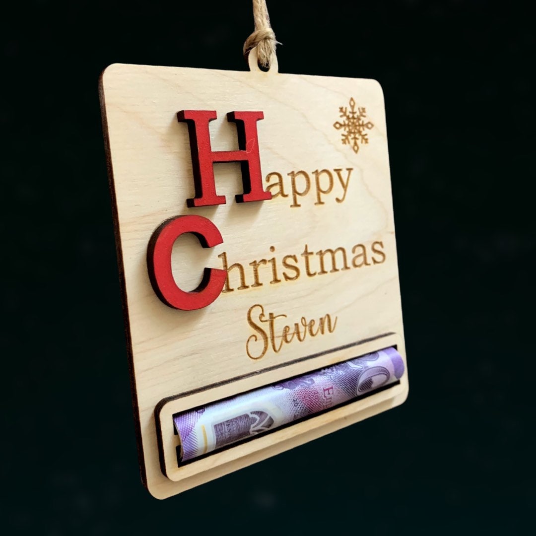 Personalised Christmas Money Holder Ornament: Engraved Bauble Decoration