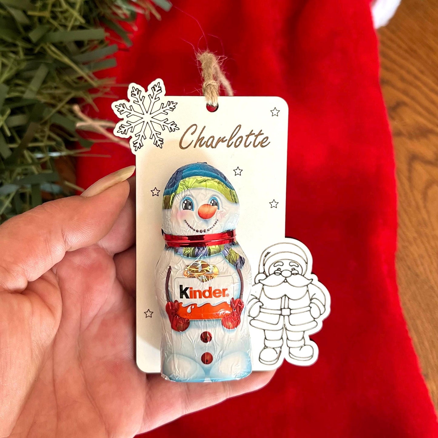 Christmas Tree Ornament, Kinder Snowman Chocolate Holder, Personalised Bauble