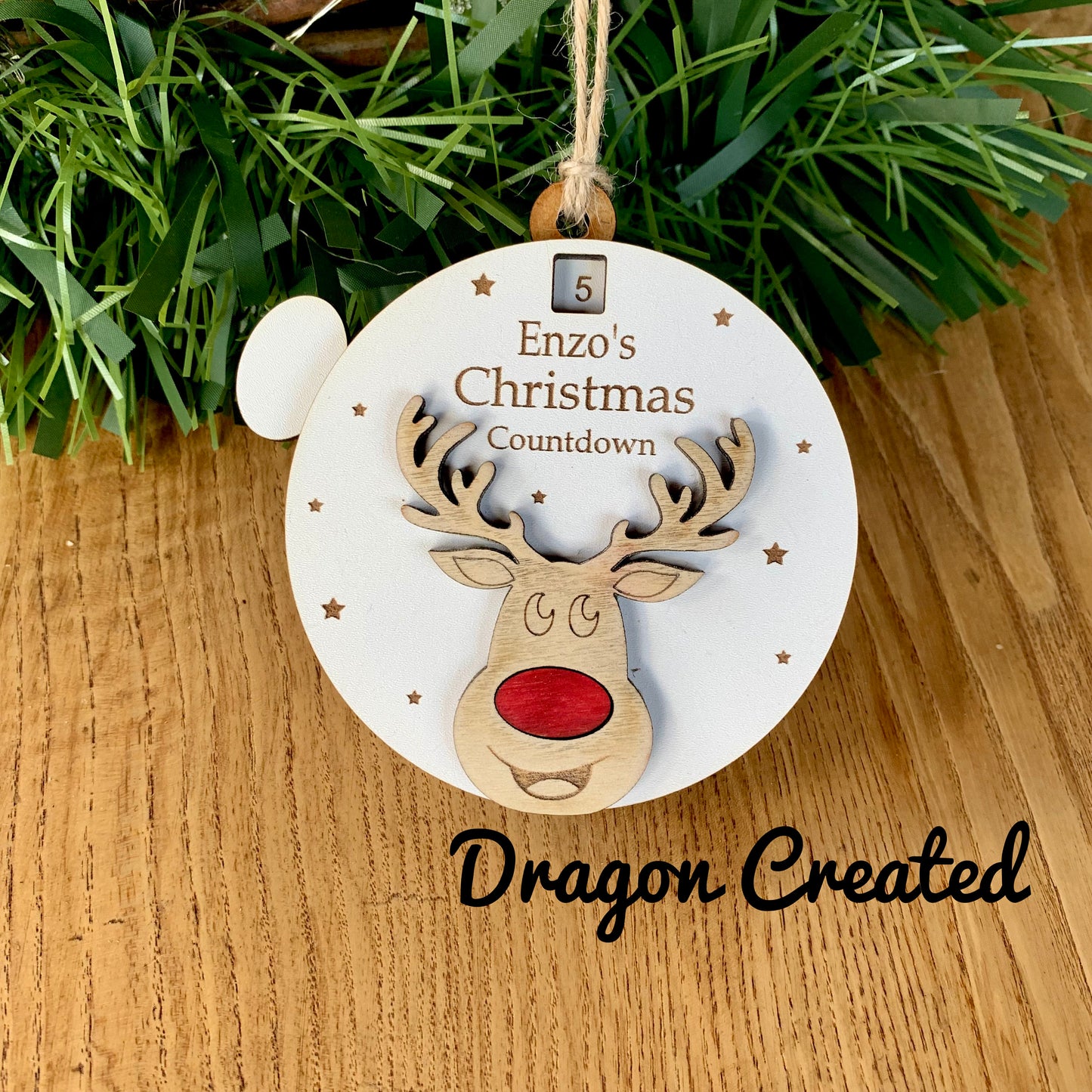 Personalised Wooden Reindeer Advent Calendar: Christmas Countdown Bauble