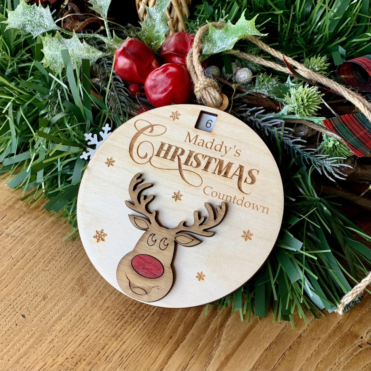 Christmas Countdown, Sliding Wooden Advent Calendar, Reindeer Reusable Xmas Calendar Personalised
