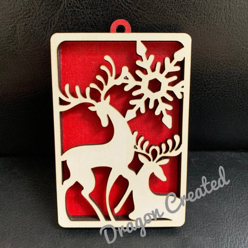 Personalised Reindeer Gift Card Holder Ornament: Laser Engraved Christmas Tree Decoration
