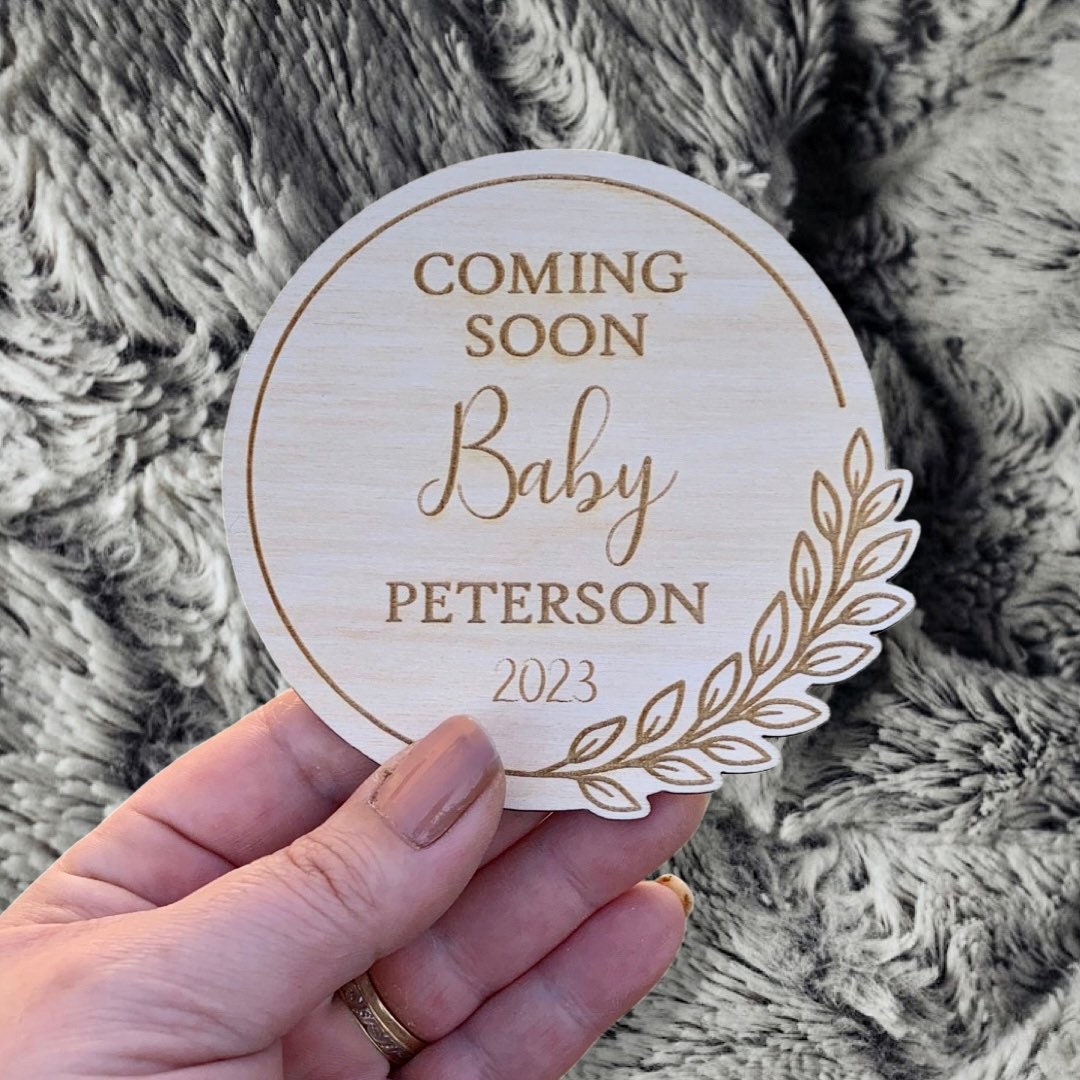 Engraved Birch Wood Baby Announcement Plaque: Photo Prop, Social Media Reveal