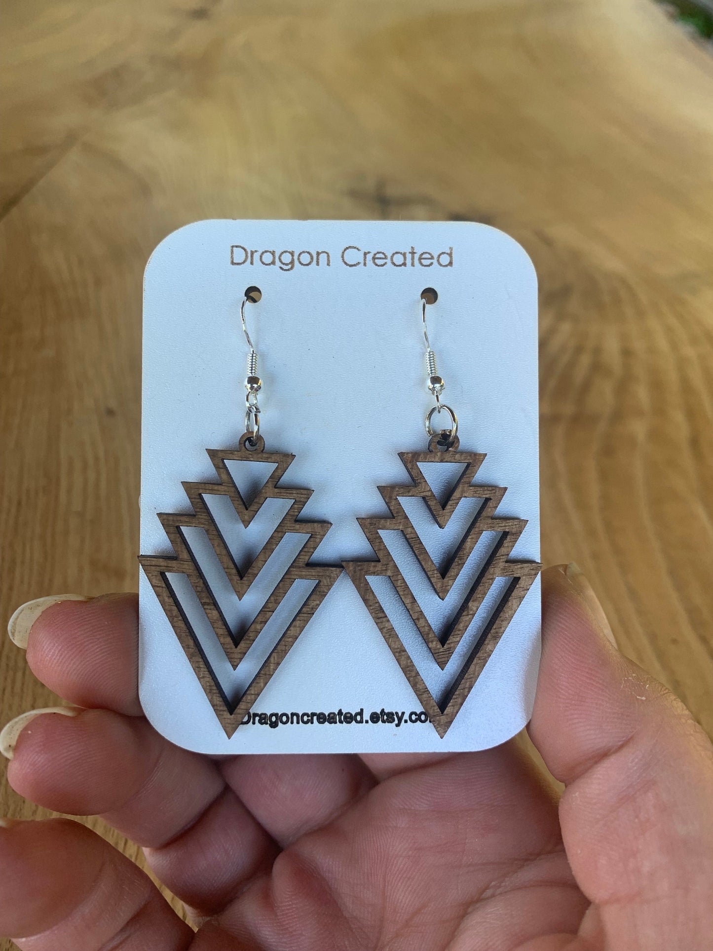 Wooden Earrings - Lightweight hyper allergenic Earrings - handmade Drop Earring - Dangly Silver