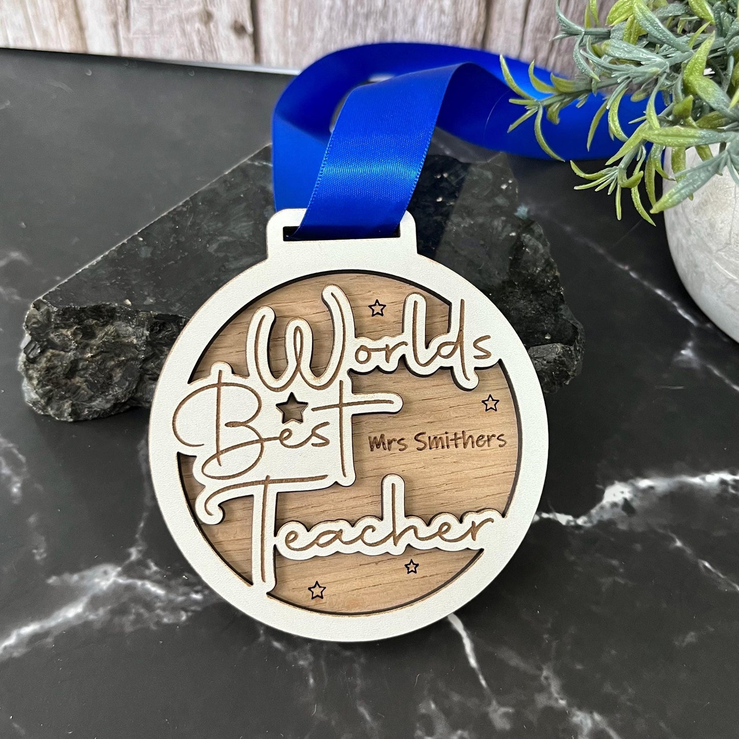 Worlds Best Teacher Wooden Medal, Award, Trophy Appreciation Medal