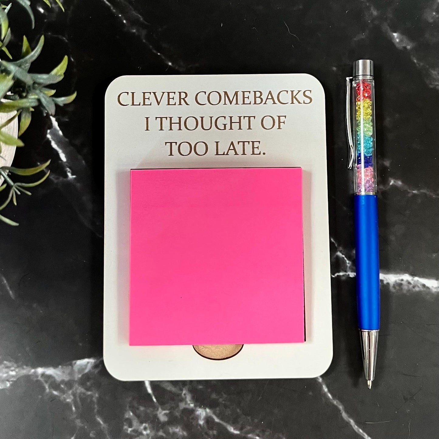 Note Pad, Wooden Post-It Note Holder: Sarcastic Desk Organizer, Funny Quote