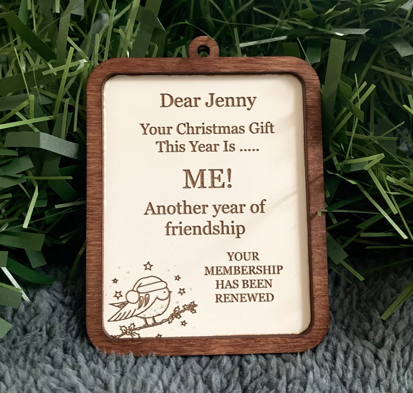 Personalized Bestie Ornament: Engraved Birch Wood Friendship Gift