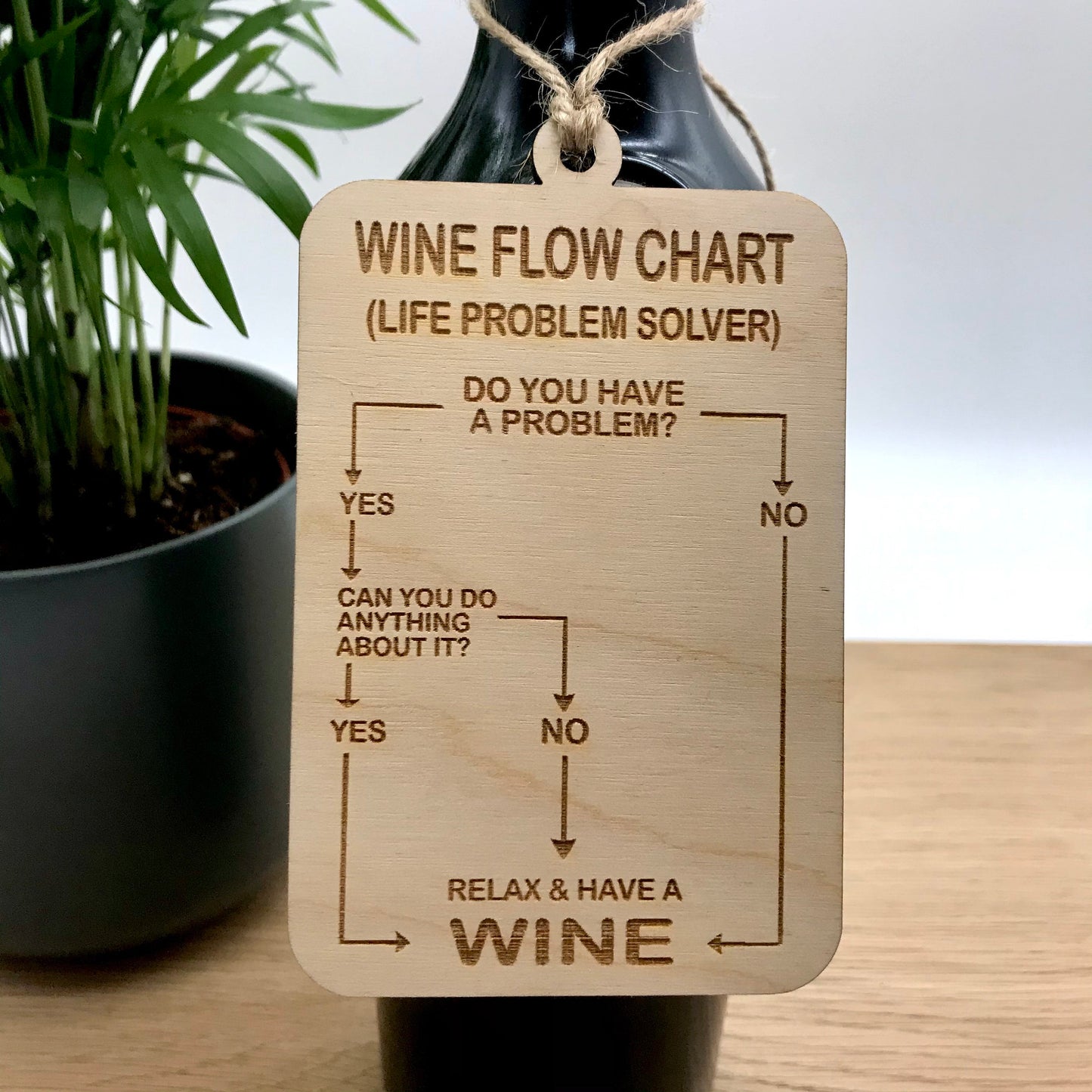 Funny Wine Flow Chart Tag: Novelty Wooden Wine Gift Label