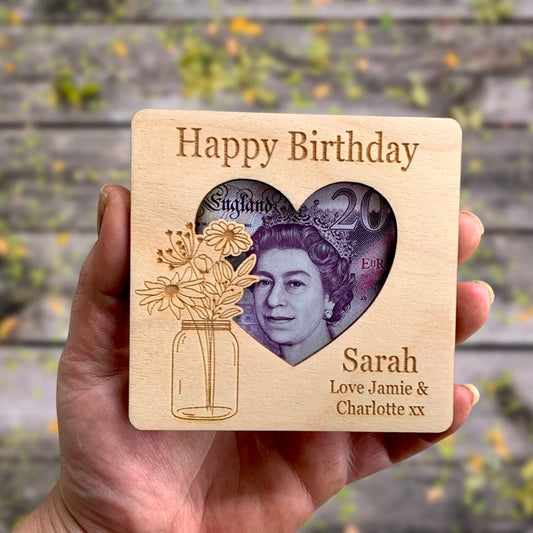 Personalised Birthday Money Holder: Wooden Cash Gift Envelope