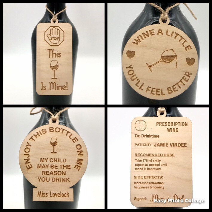 Wooden Personalised Wine Bottle Tag: Novelty Prescription Label, Funny Drink Lover