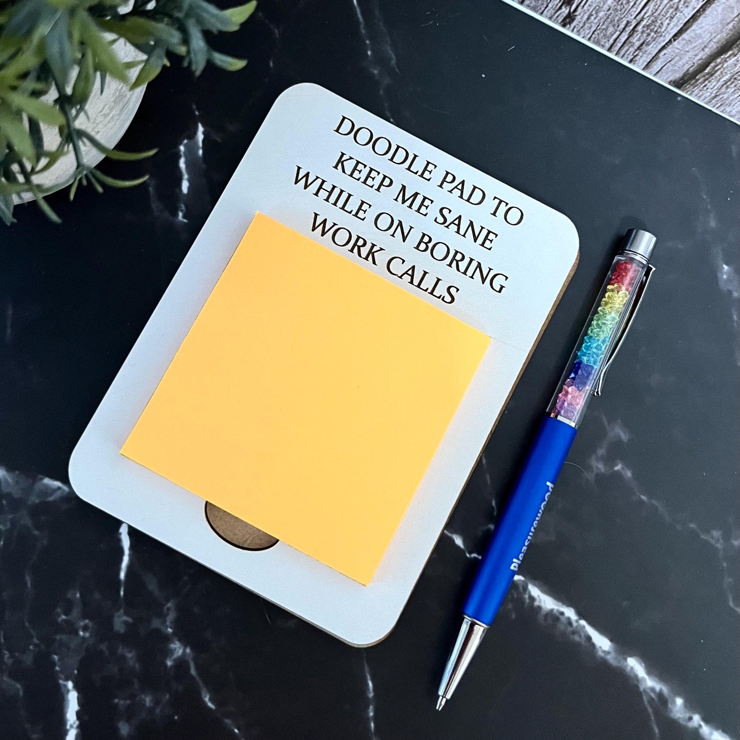 Engraved Wooden Post-It Note Holder: Funny Desk Organizer, Office Note Pad