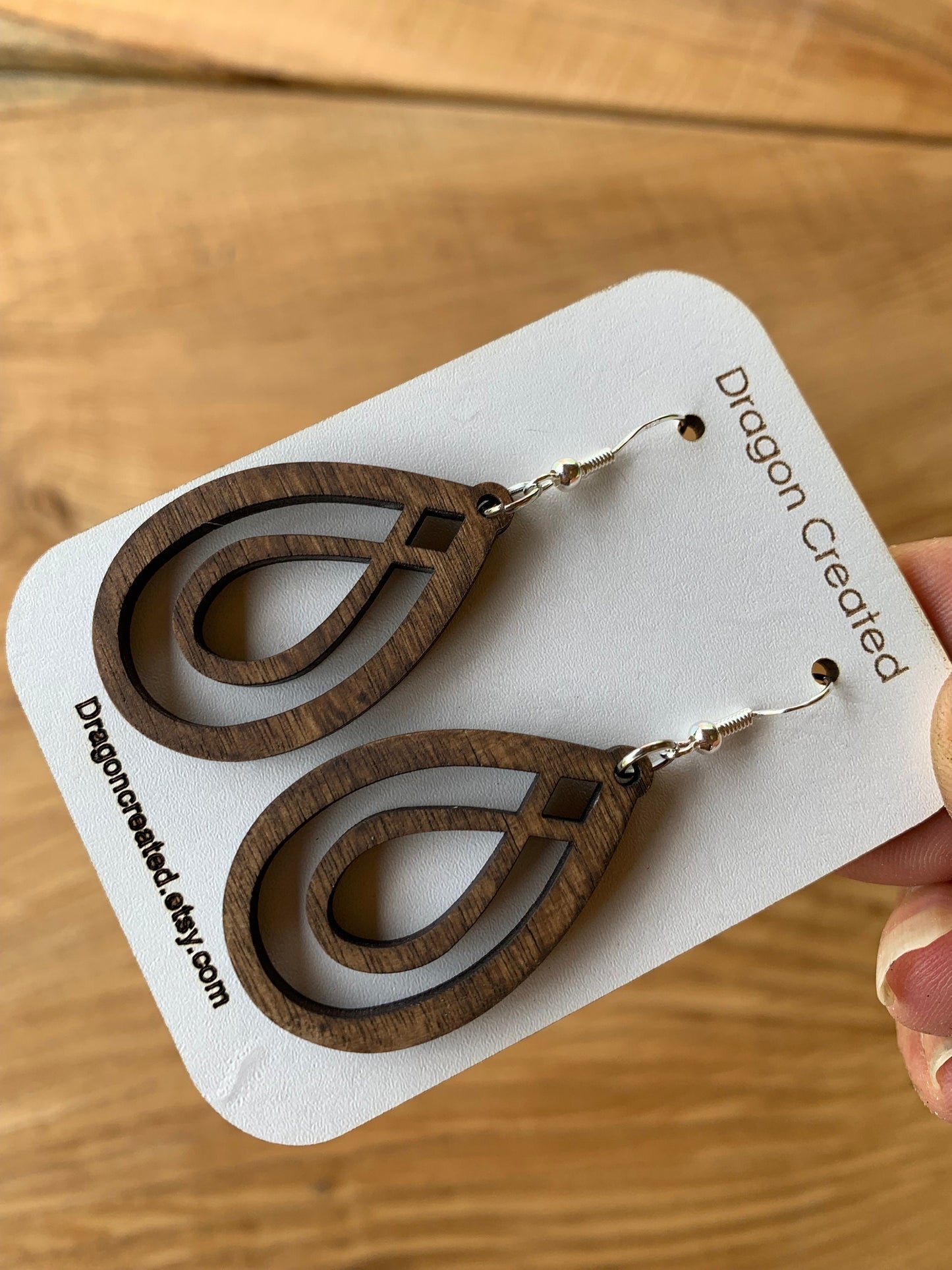 Dangle Swirl Wooden Earrings - Lightweight hyper allergenic Earrings - handmade Drop Earring - Dangly Silver