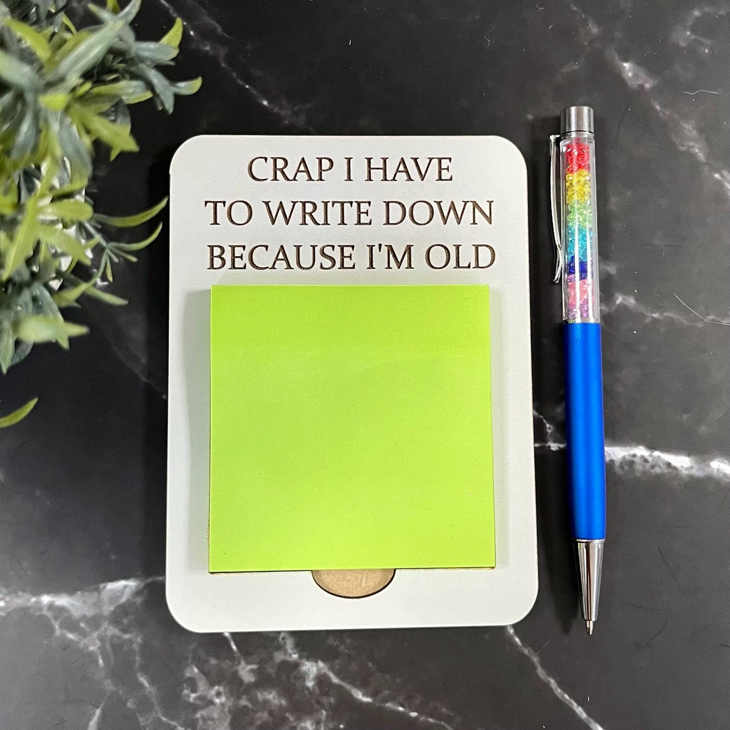Funny Engraved Post-It Note Holder: Sarcastic Desk Organizer, Note Pad